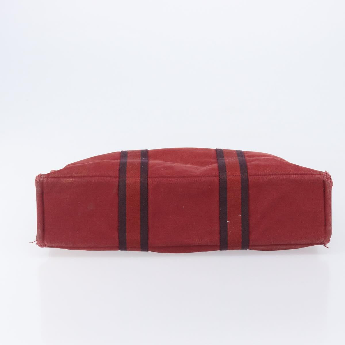 HERMES Hand Bag Canvas 2 Set Black Red Auth 204987