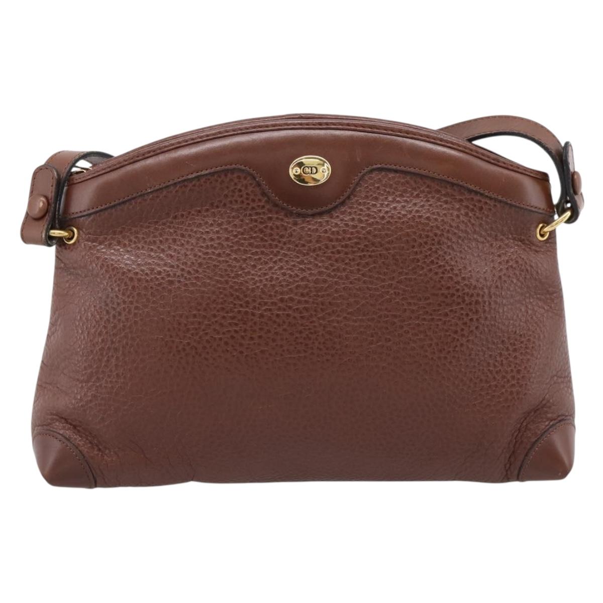 Christian Dior Shoulder Bag Leather Brown Gold Auth 205014A