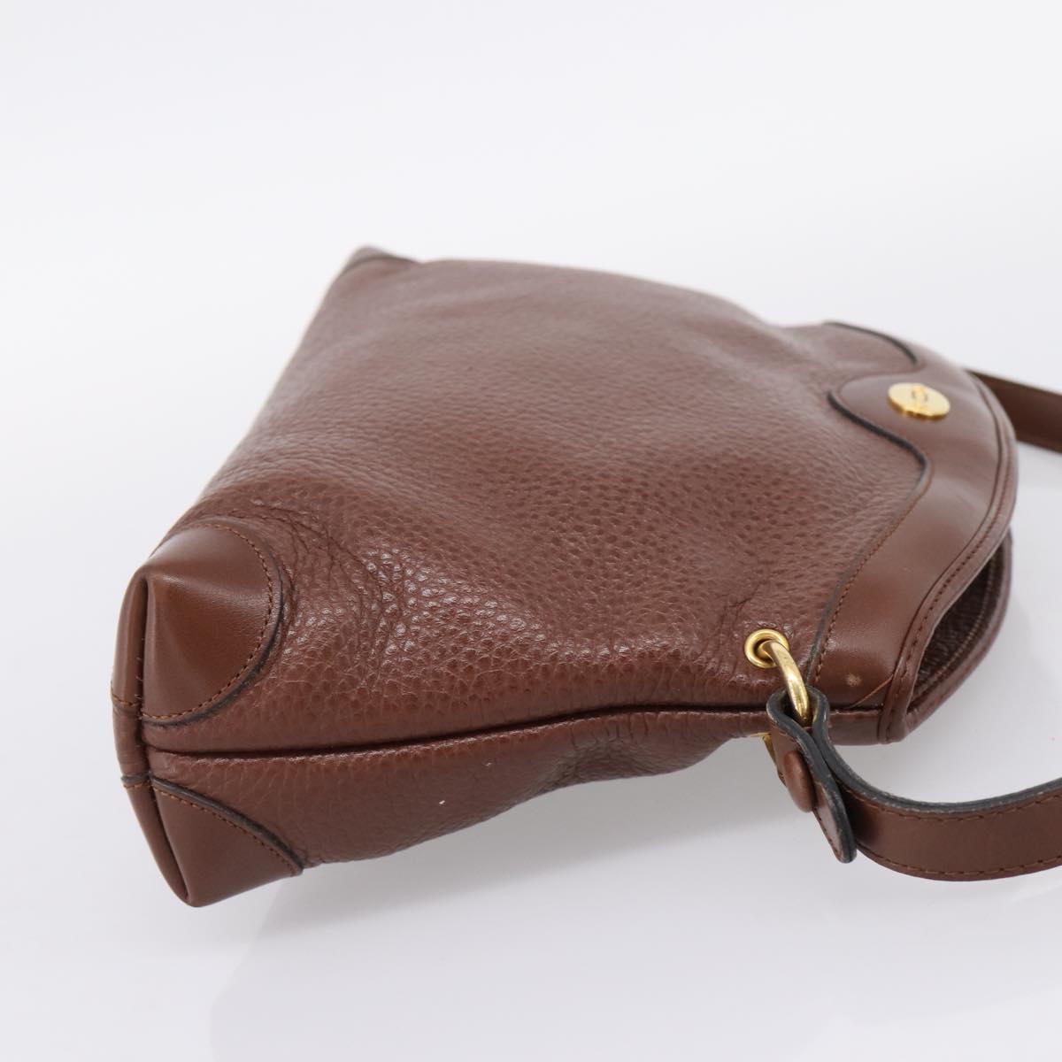 Christian Dior Shoulder Bag Leather Brown Gold Auth 205014A