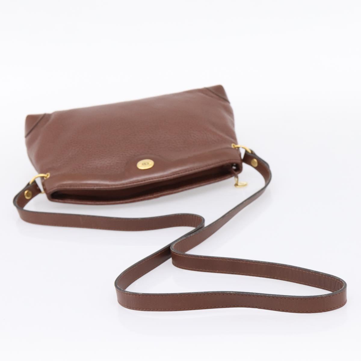 Christian Dior Shoulder Bag Leather Brown Gold Auth 205014A