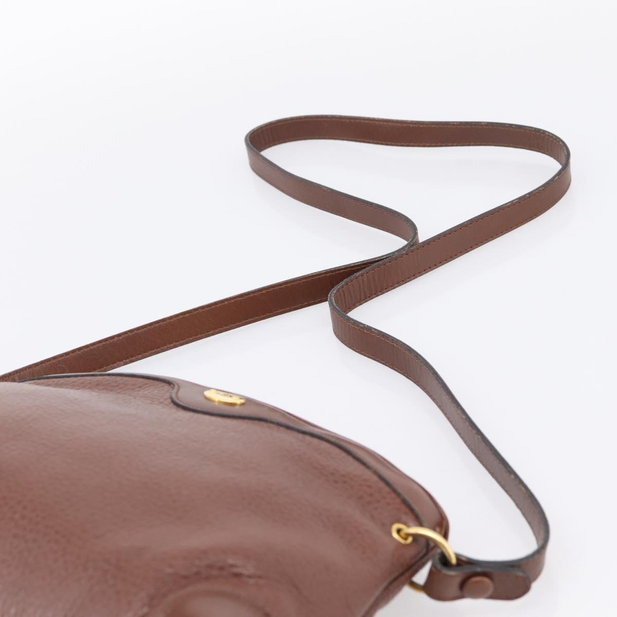 Christian Dior Shoulder Bag Leather Brown Gold Auth 205014A