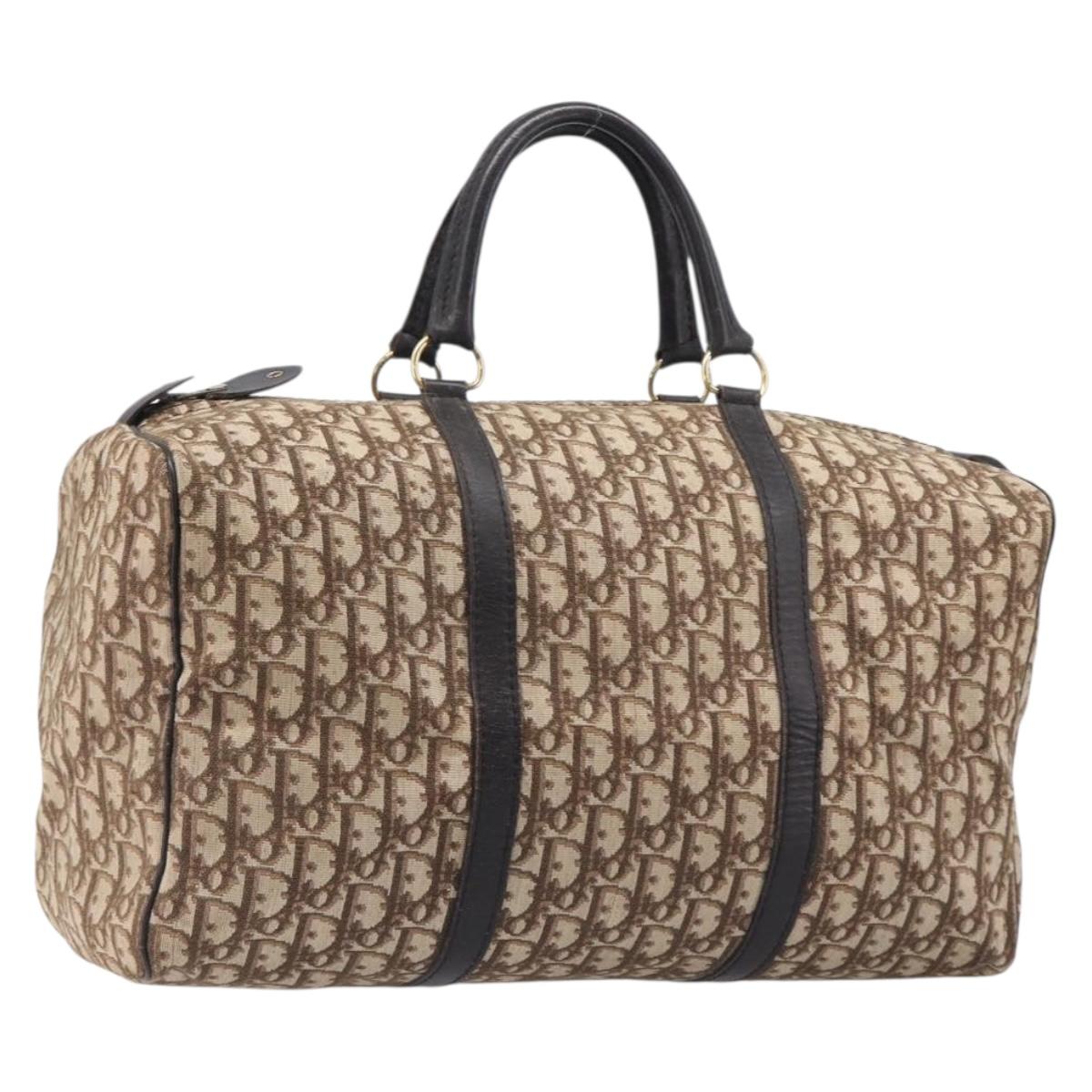 Christian Dior Trotter Canvas Boston Bag Beige Gold Auth 205015