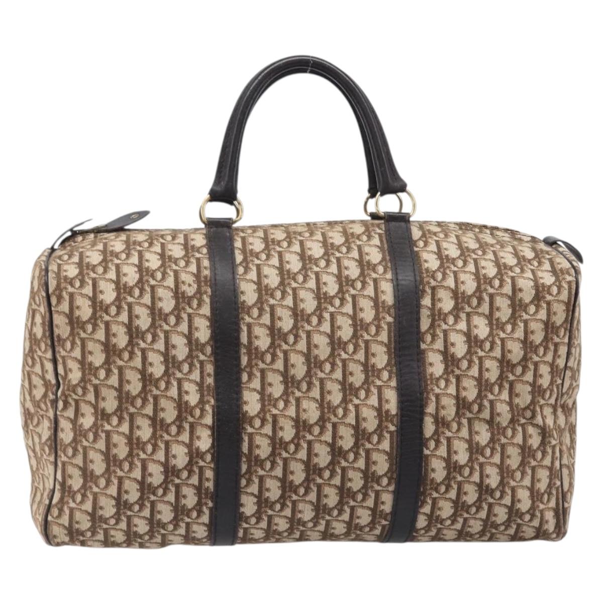 Christian Dior Trotter Canvas Boston Bag Beige Gold Auth 205015
