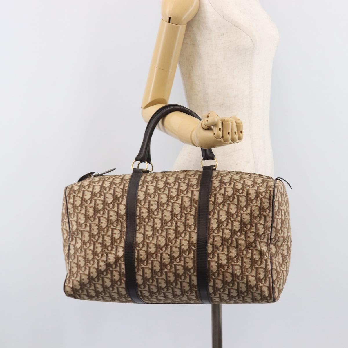 Christian Dior Trotter Canvas Boston Bag Beige Gold Auth 205015