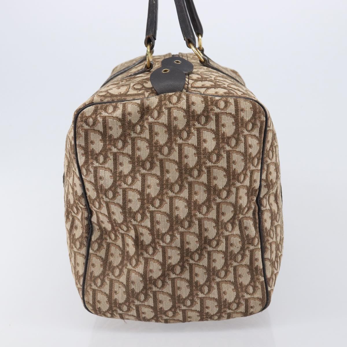 Christian Dior Trotter Canvas Boston Bag Beige Gold Auth 205015
