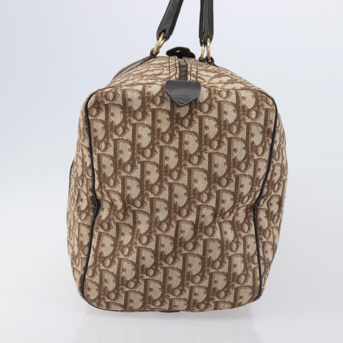 Christian Dior Trotter Canvas Boston Bag Beige Gold Auth 205015
