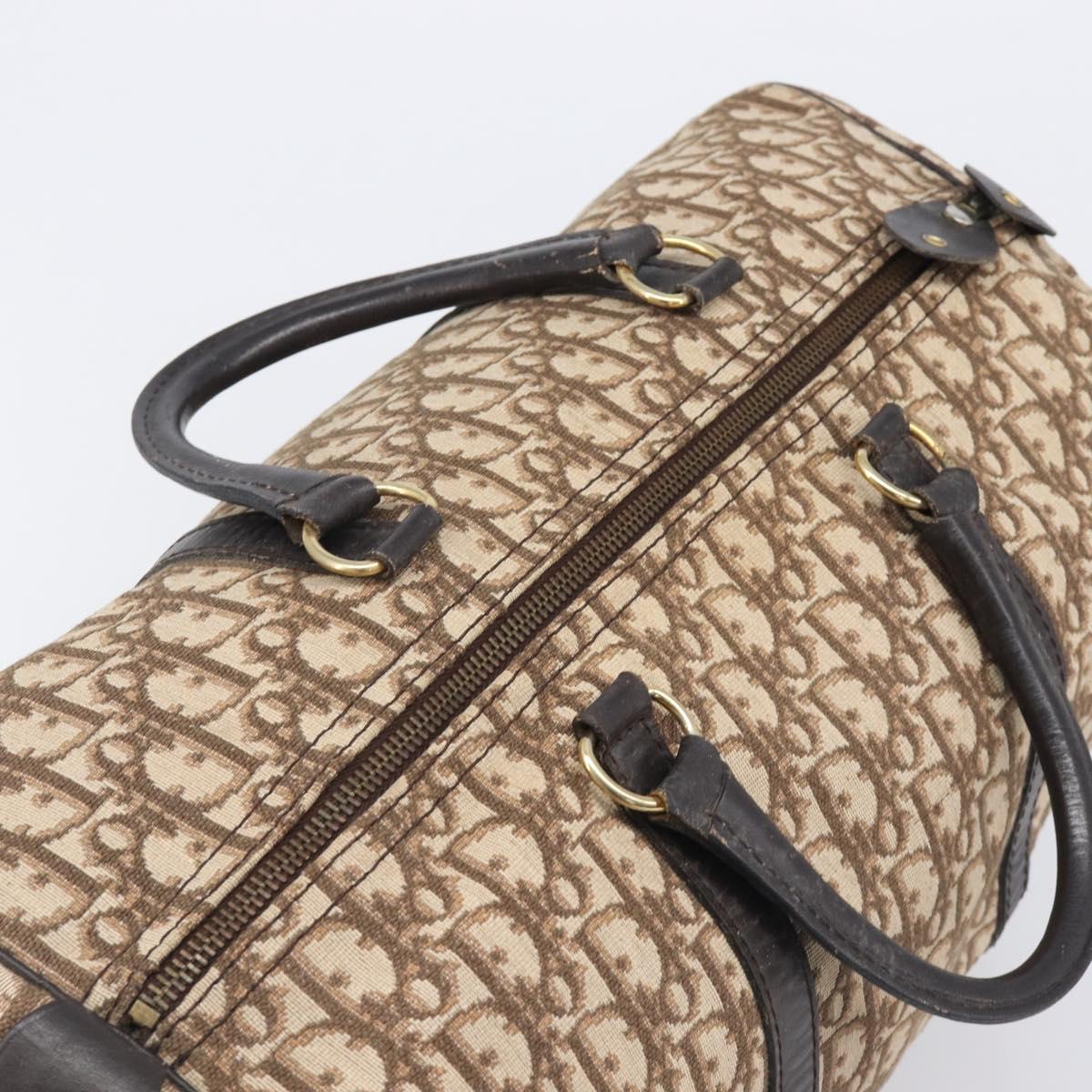 Christian Dior Trotter Canvas Boston Bag Beige Gold Auth 205015