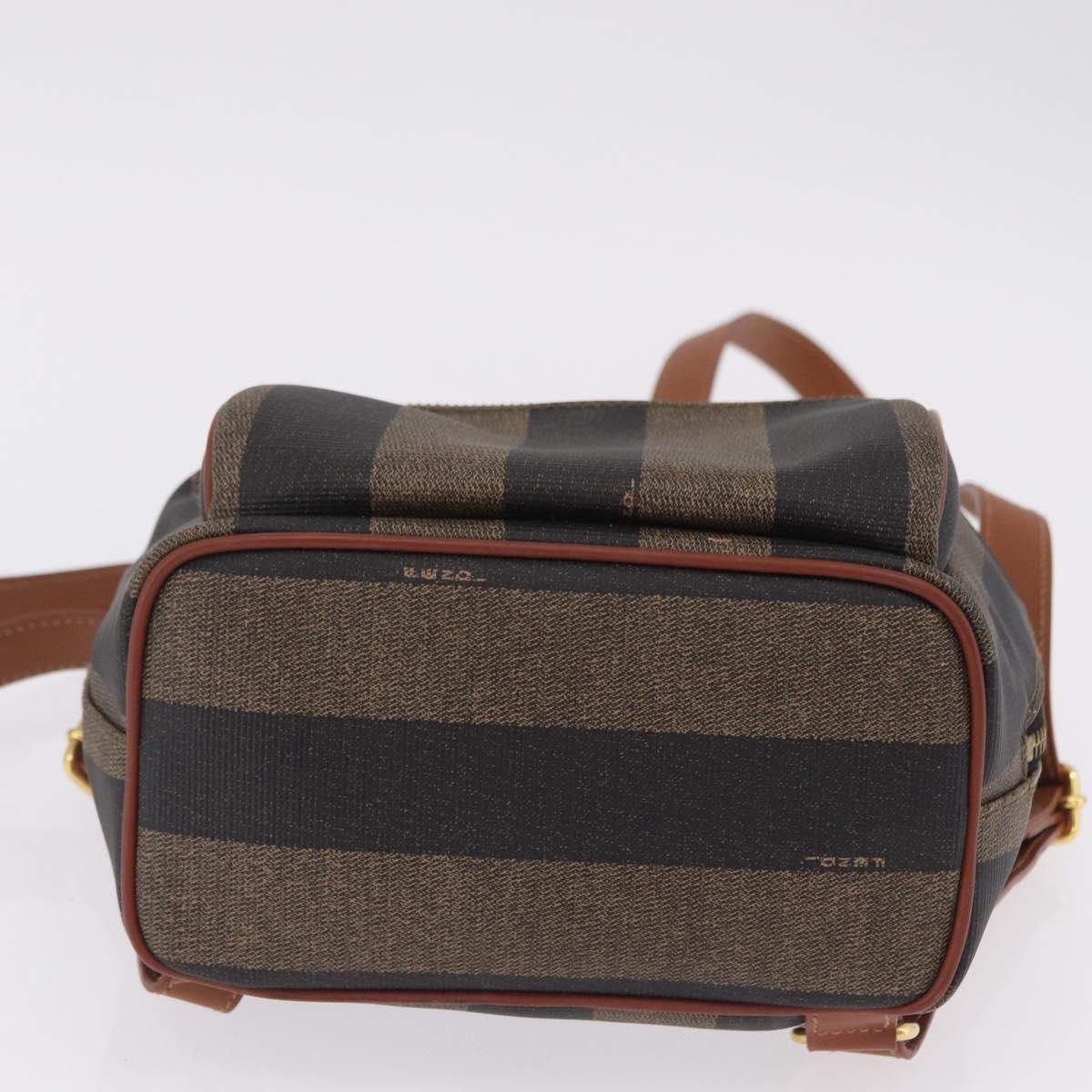 FENDI Pecan Canvas Backpack PVC Black Brown Auth 205016