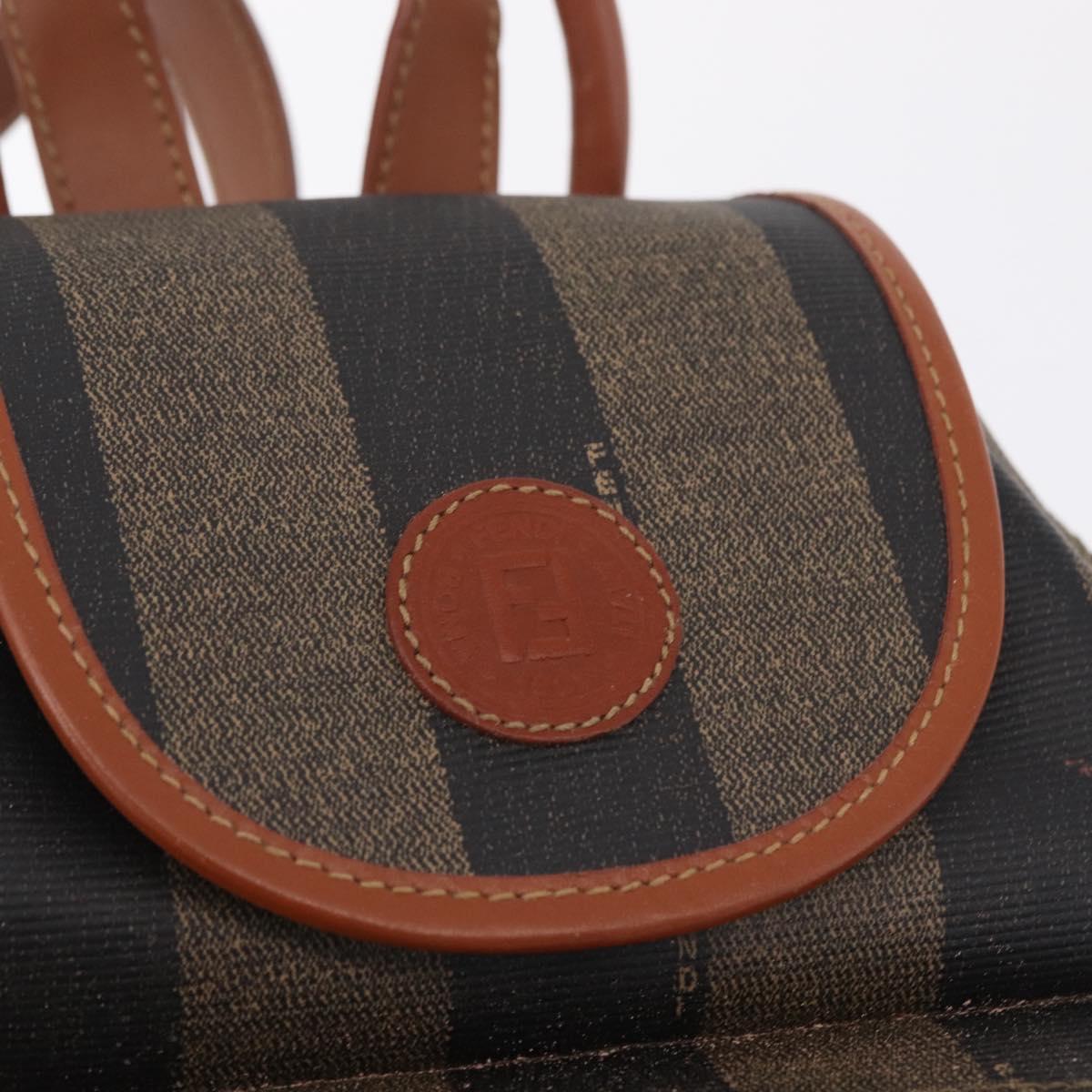 FENDI Pecan Canvas Backpack PVC Black Brown Auth 205016