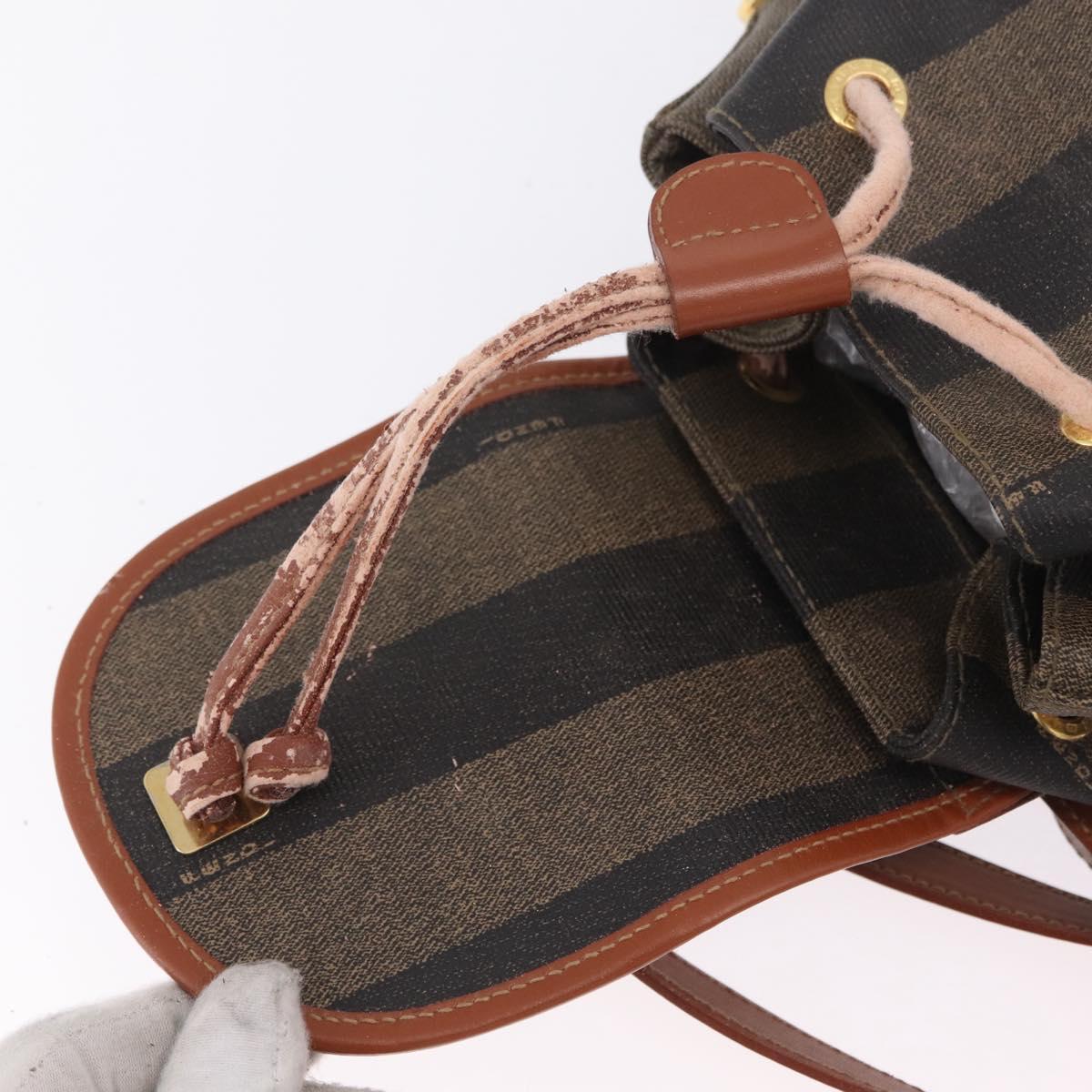 FENDI Pecan Canvas Backpack PVC Black Brown Auth 205016