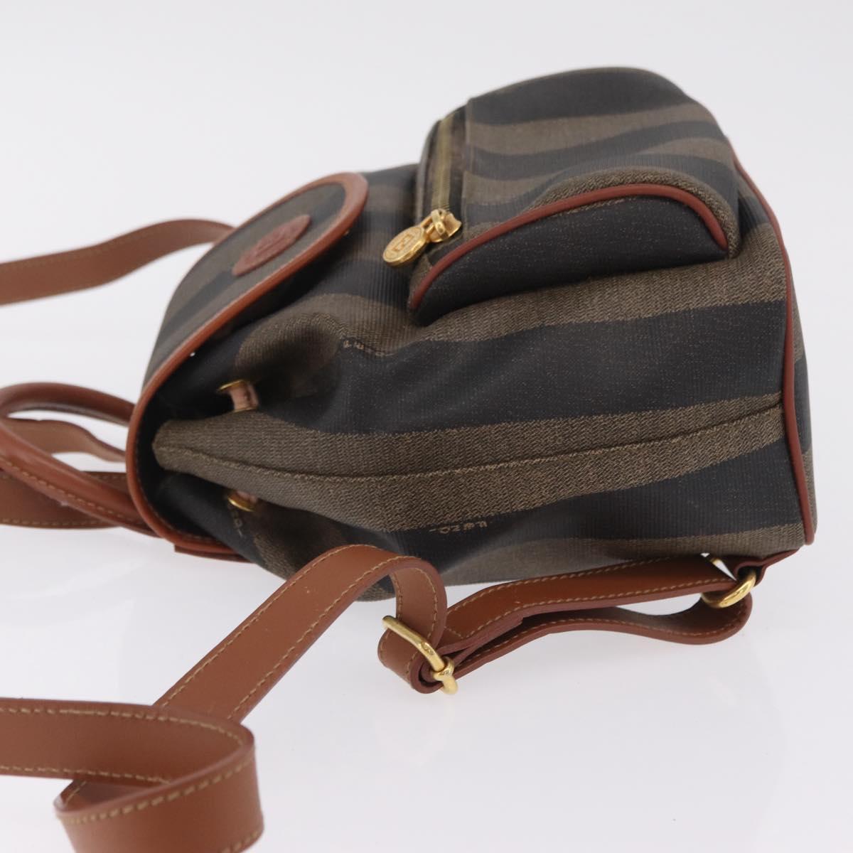 FENDI Pecan Canvas Backpack PVC Black Brown Auth 205016