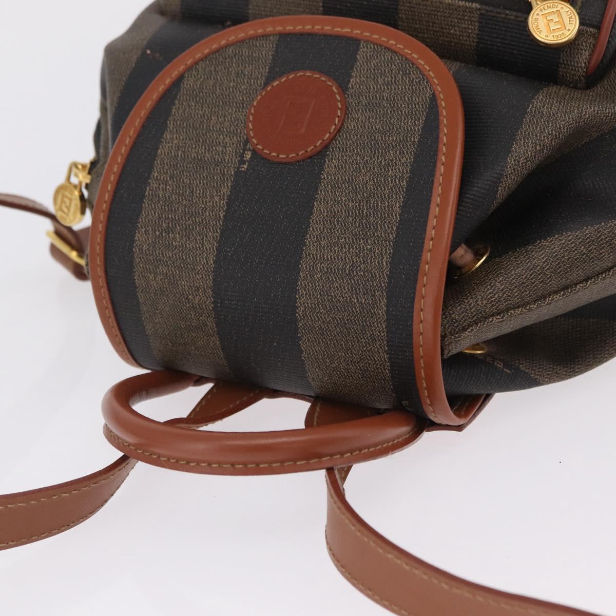 FENDI Pecan Canvas Backpack PVC Black Brown Auth 205016