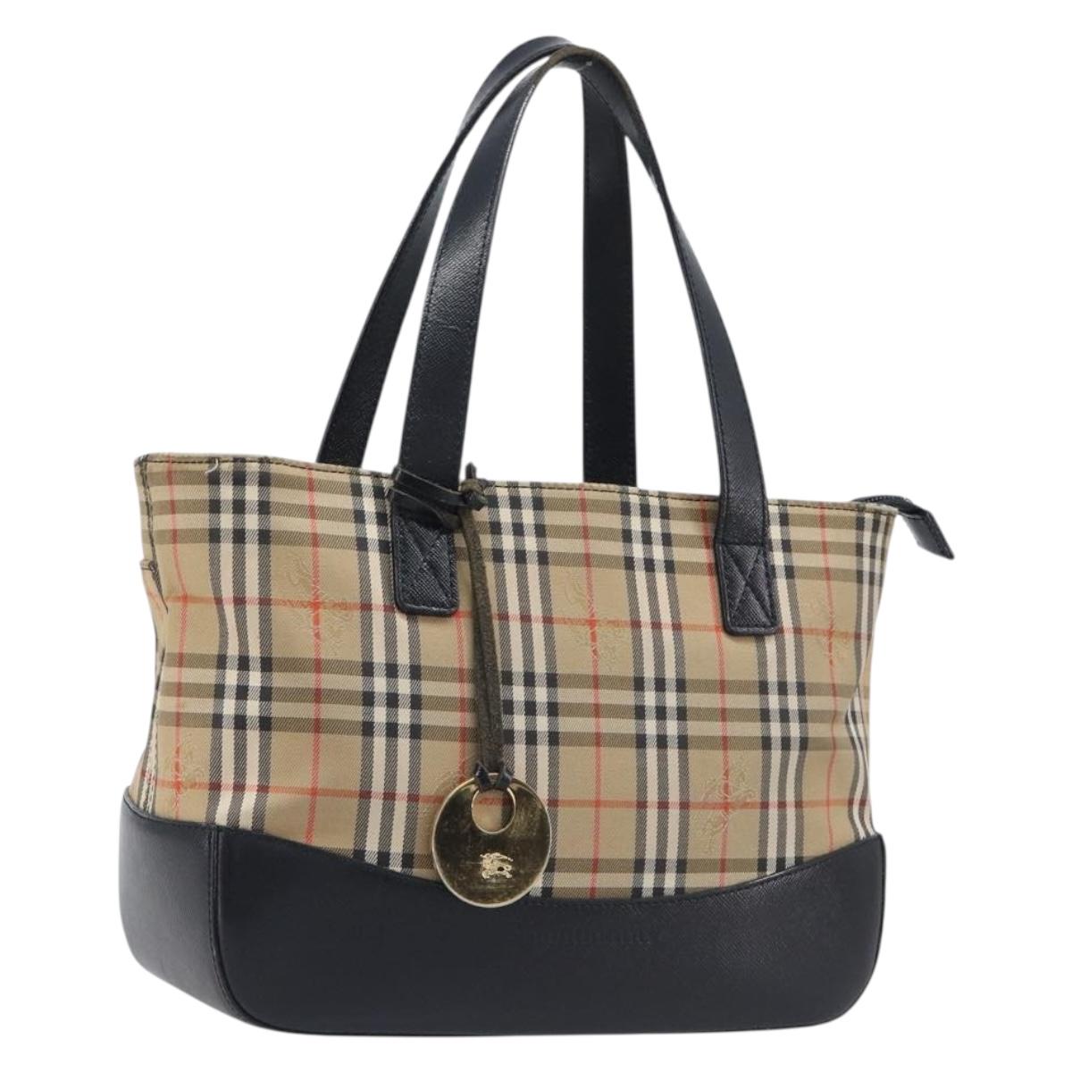 BURBERRY Nova Check Hand Bag Canvas Beige Gold Auth 205019A
