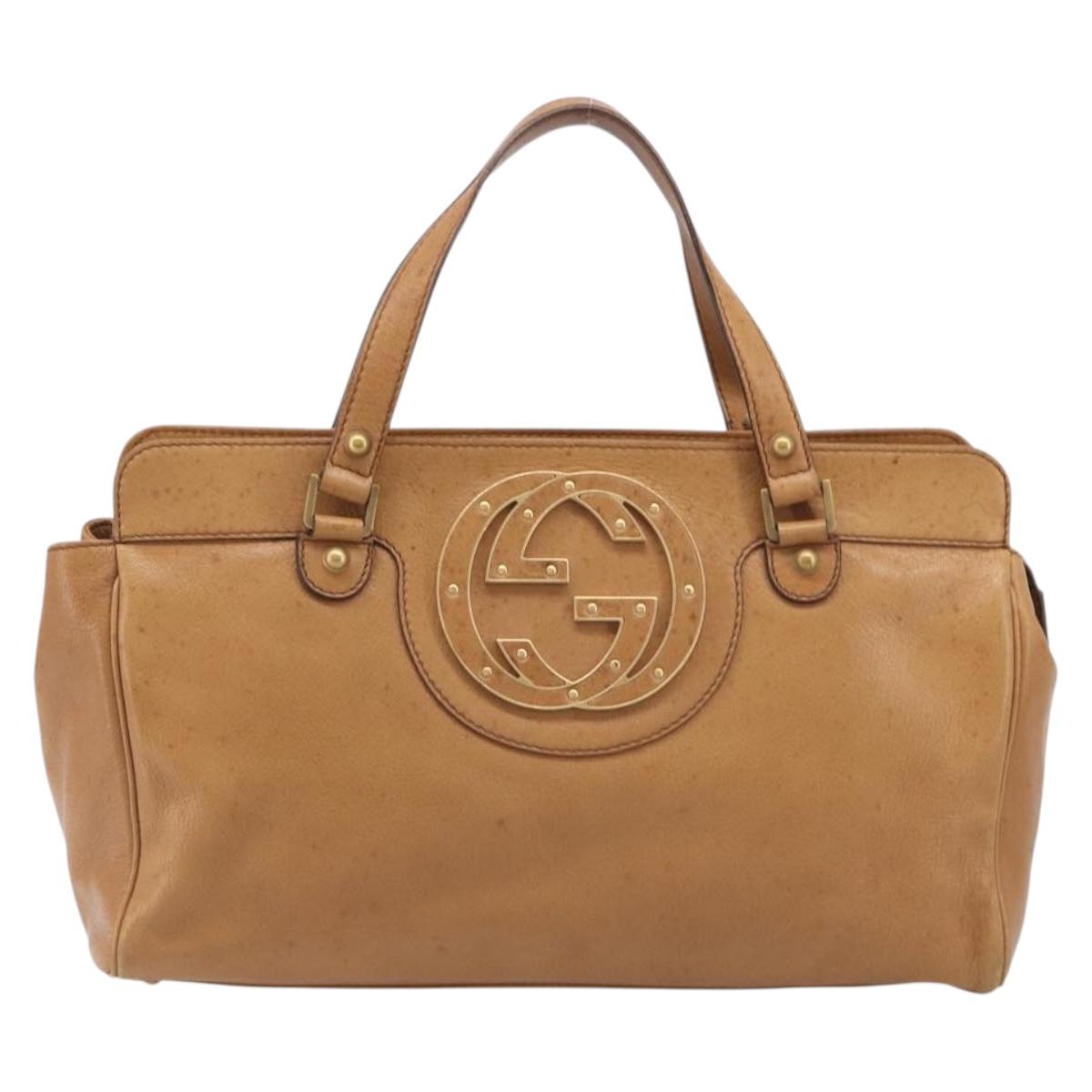 GUCCI Interlocking Hand Bag Leather Brown Gold 121551 Auth 205024