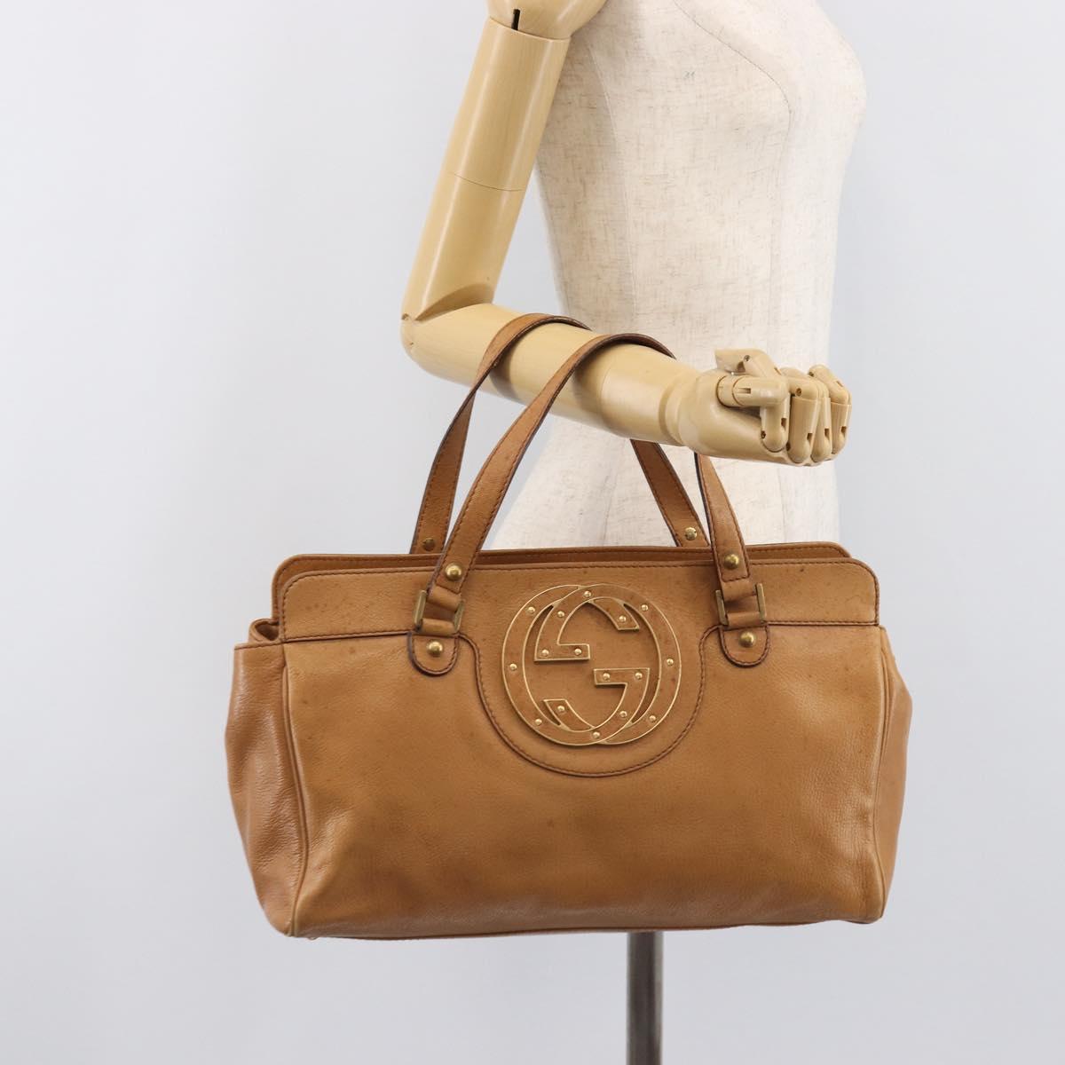 GUCCI Interlocking Hand Bag Leather Brown Gold 121551 Auth 205024