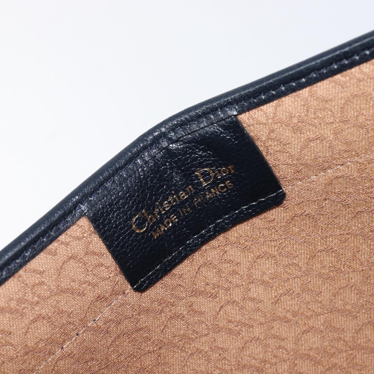 Christian Dior Honeycomb Canvas Clutch Bag PVC Leather Navy Gold Auth 205025A