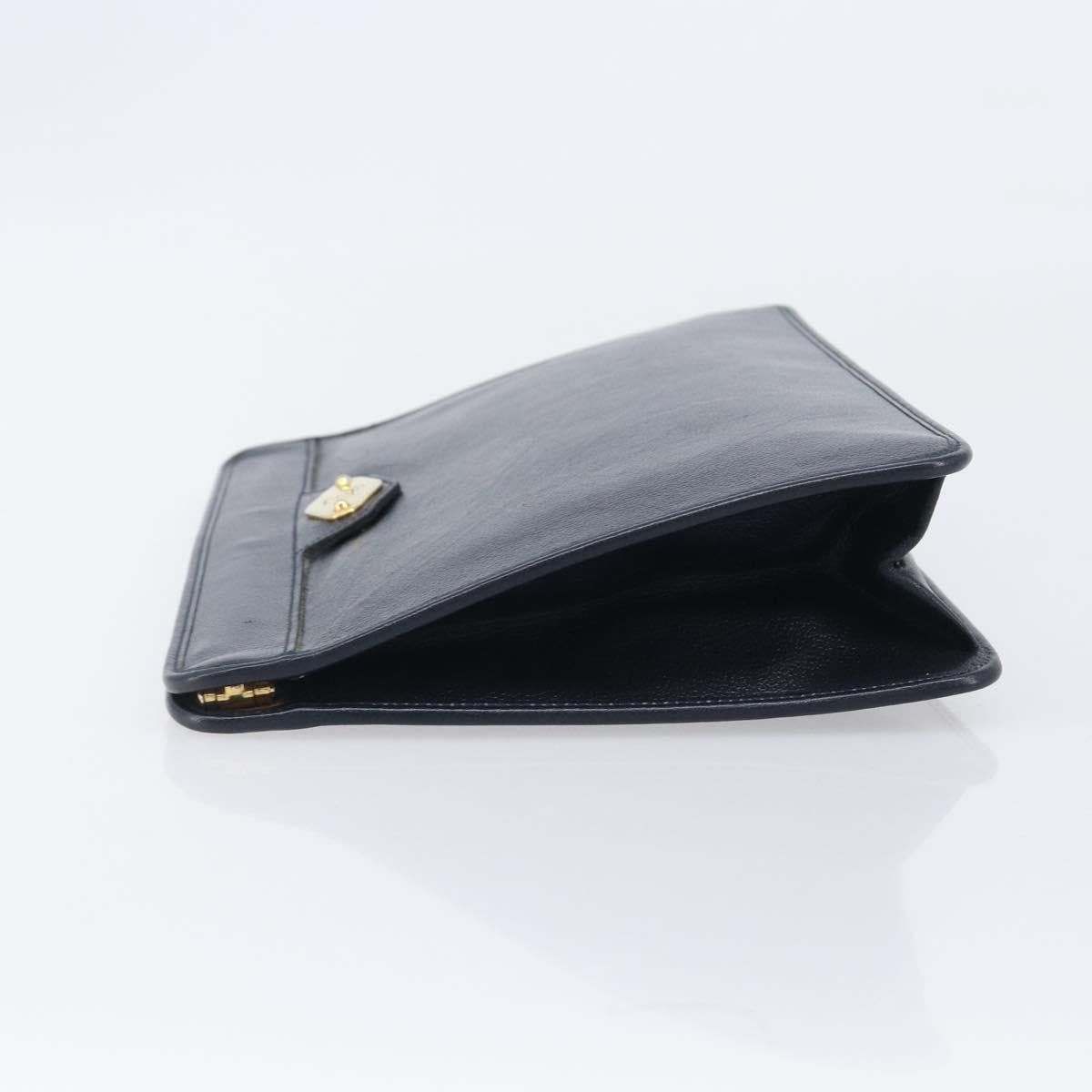 Christian Dior Honeycomb Canvas Clutch Bag PVC Leather Navy Gold Auth 205025A