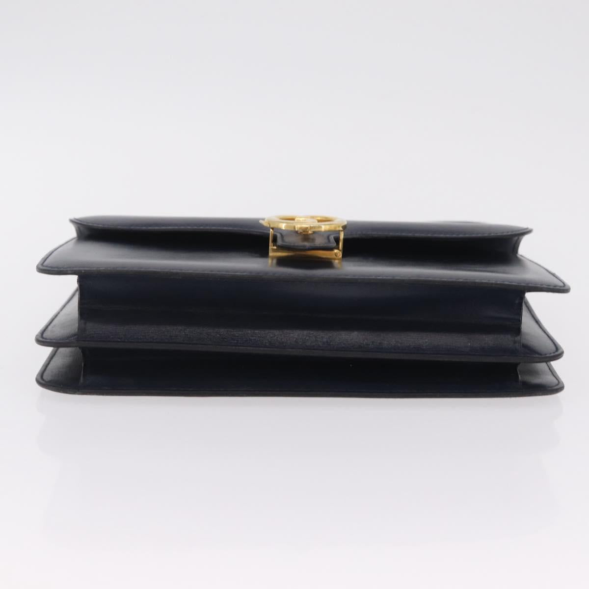 GUCCI Shoulder Bag Leather Navy Gold Auth 205027