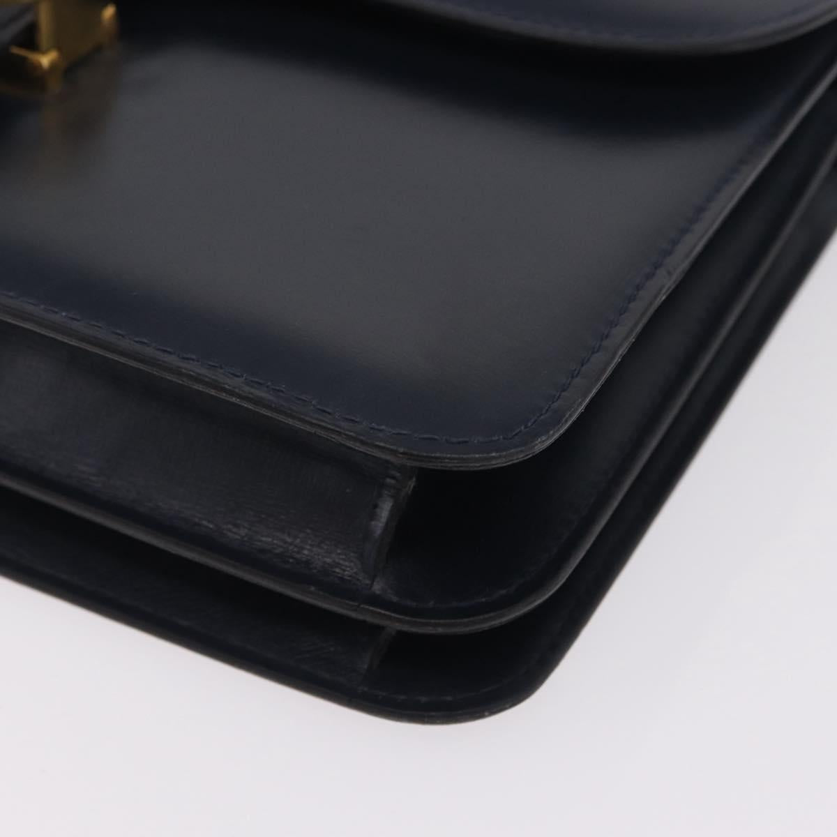 GUCCI Shoulder Bag Leather Navy Gold Auth 205027