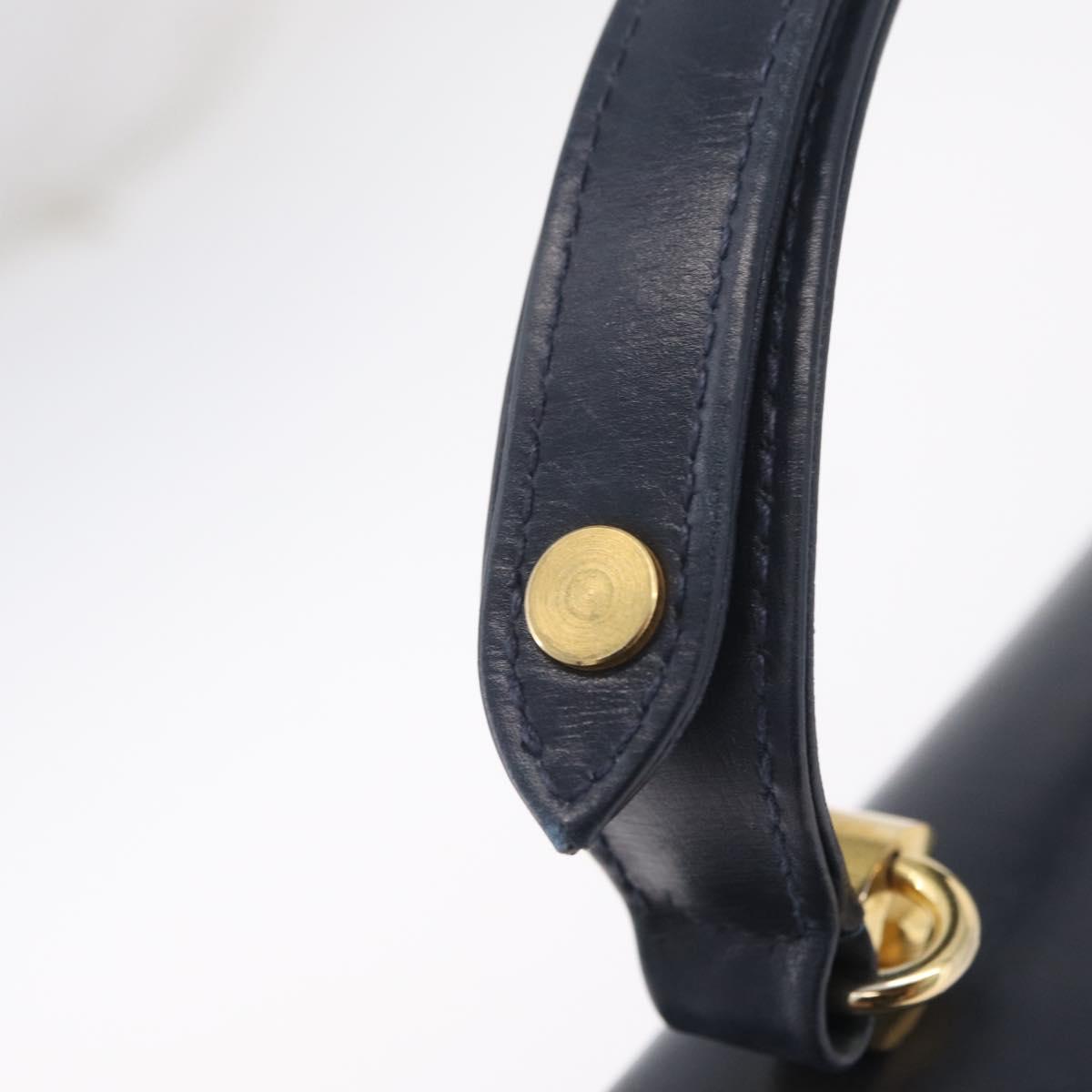 GUCCI Shoulder Bag Leather Navy Gold Auth 205027