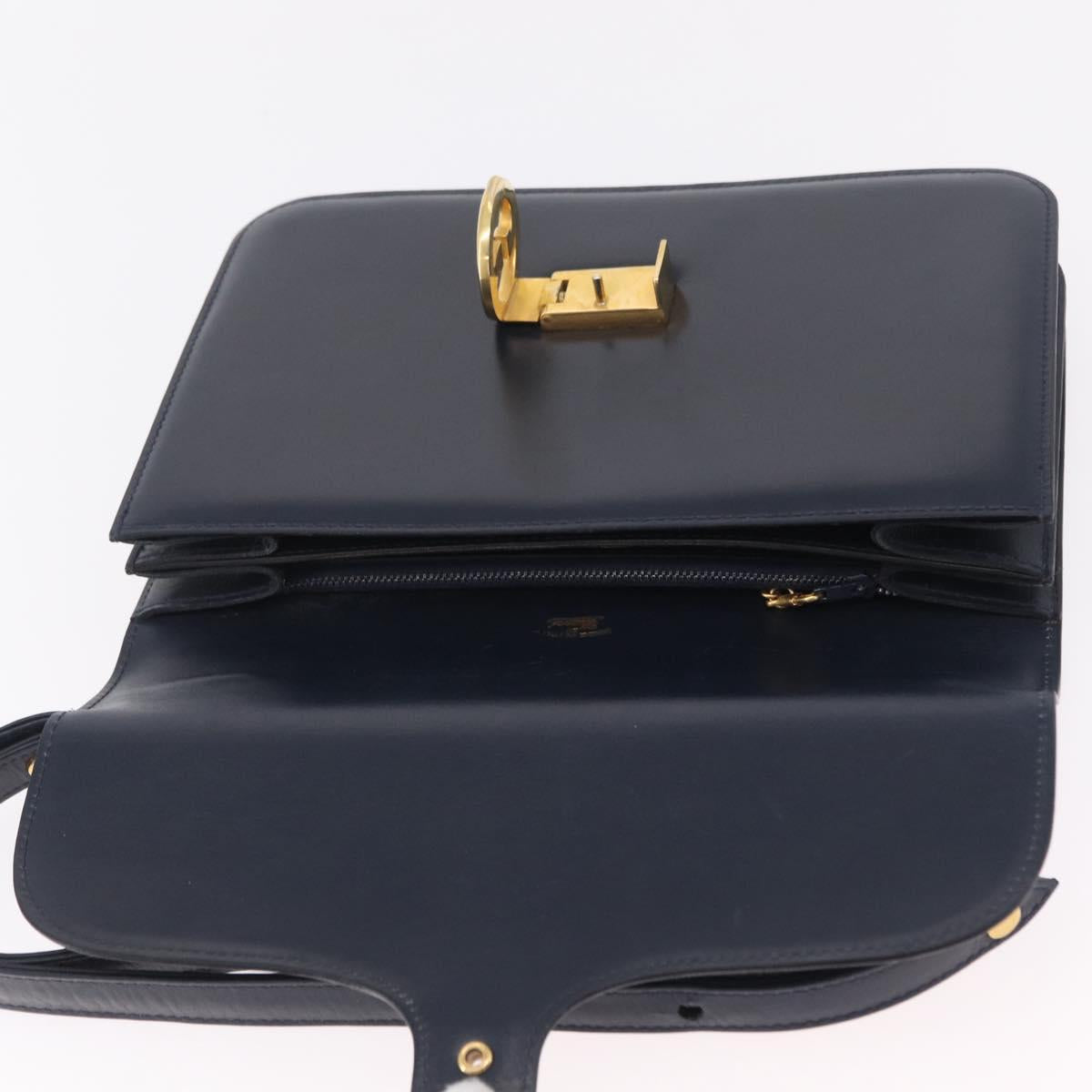 GUCCI Shoulder Bag Leather Navy Gold Auth 205027