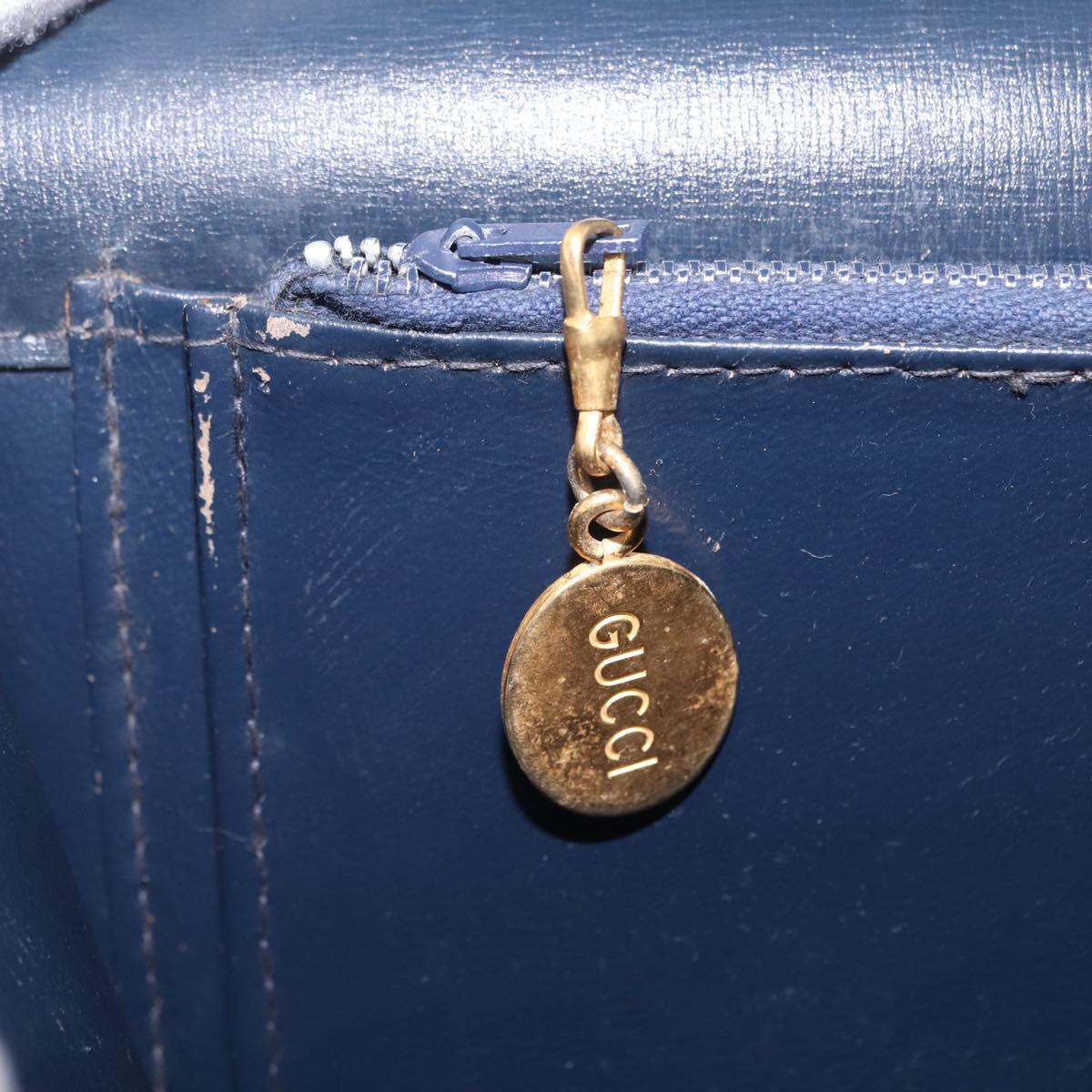 GUCCI Shoulder Bag Leather Navy Gold Auth 205027