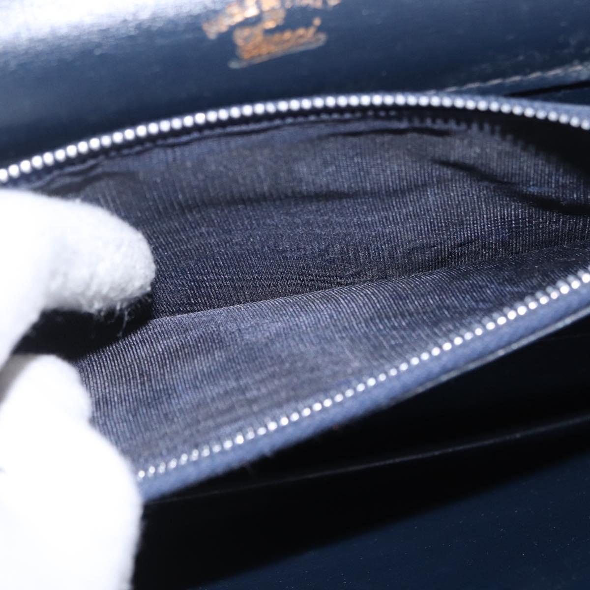 GUCCI Shoulder Bag Leather Navy Gold Auth 205027