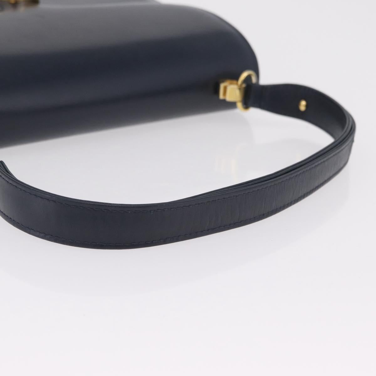 GUCCI Shoulder Bag Leather Navy Gold Auth 205027