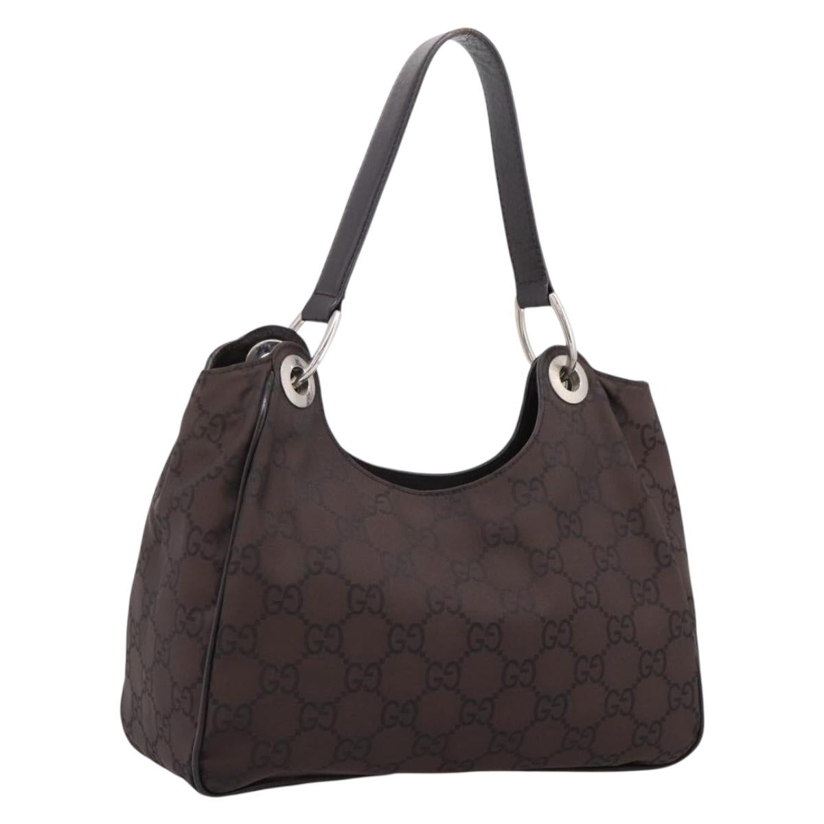 GUCCI GG Canvas Shoulder Bag Nylon Dark Brown Silver 257265 Auth 205028A