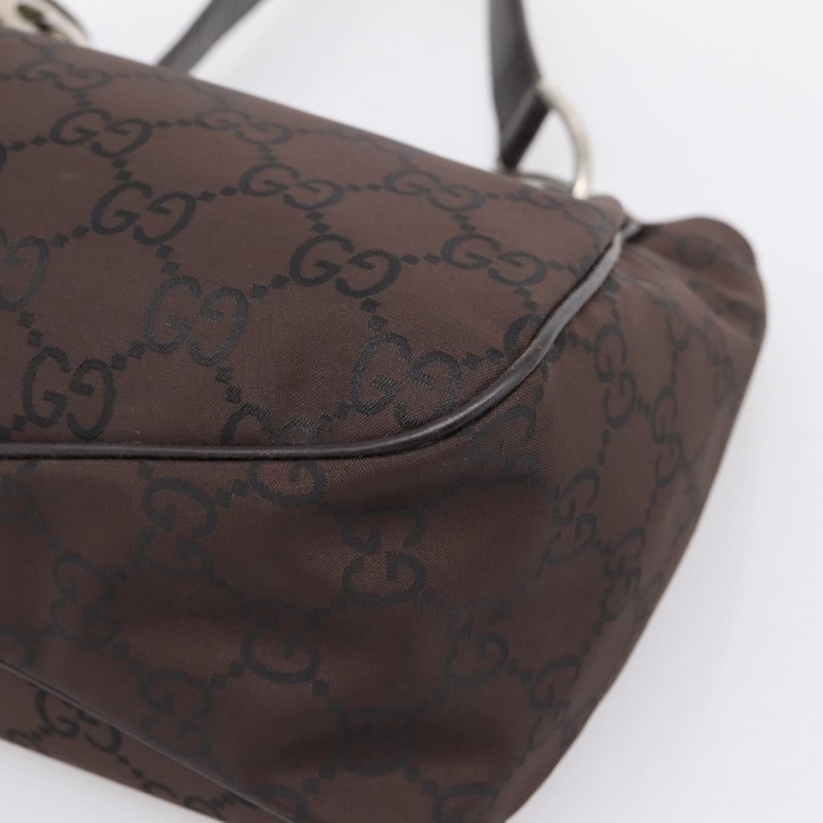 GUCCI GG Canvas Shoulder Bag Nylon Dark Brown Silver 257265 Auth 205028A