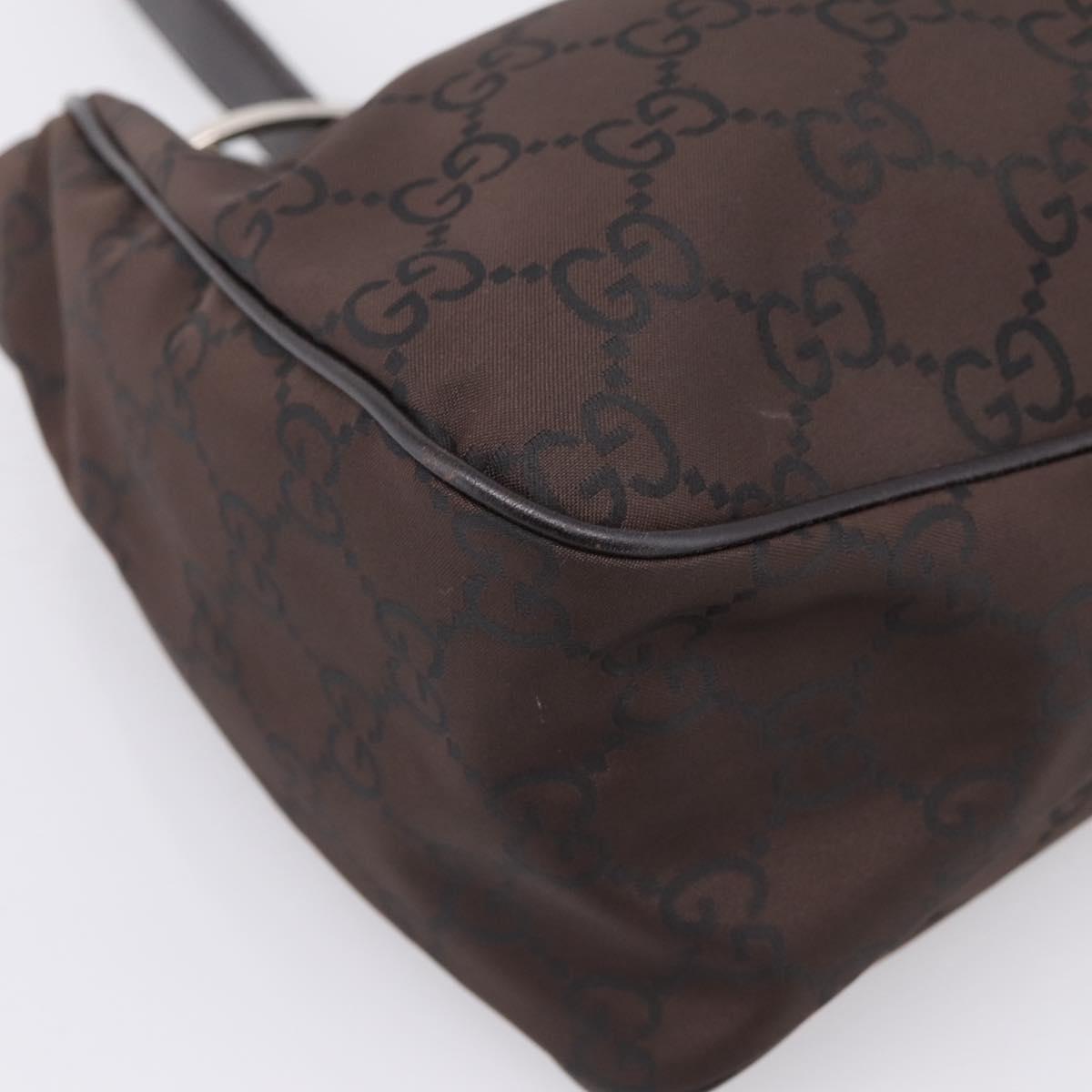 GUCCI GG Canvas Shoulder Bag Nylon Dark Brown Silver 257265 Auth 205028A