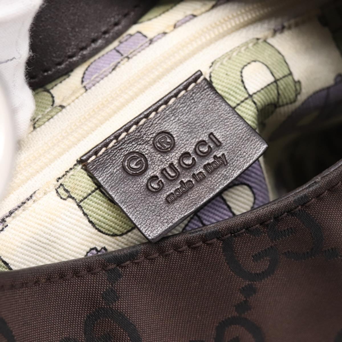 GUCCI GG Canvas Shoulder Bag Nylon Dark Brown Silver 257265 Auth 205028A