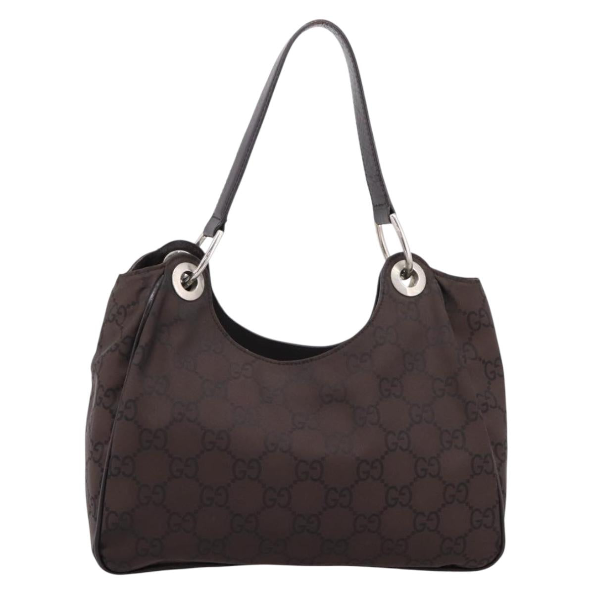 GUCCI GG Canvas Shoulder Bag Nylon Dark Brown Silver 257265 Auth 205028A