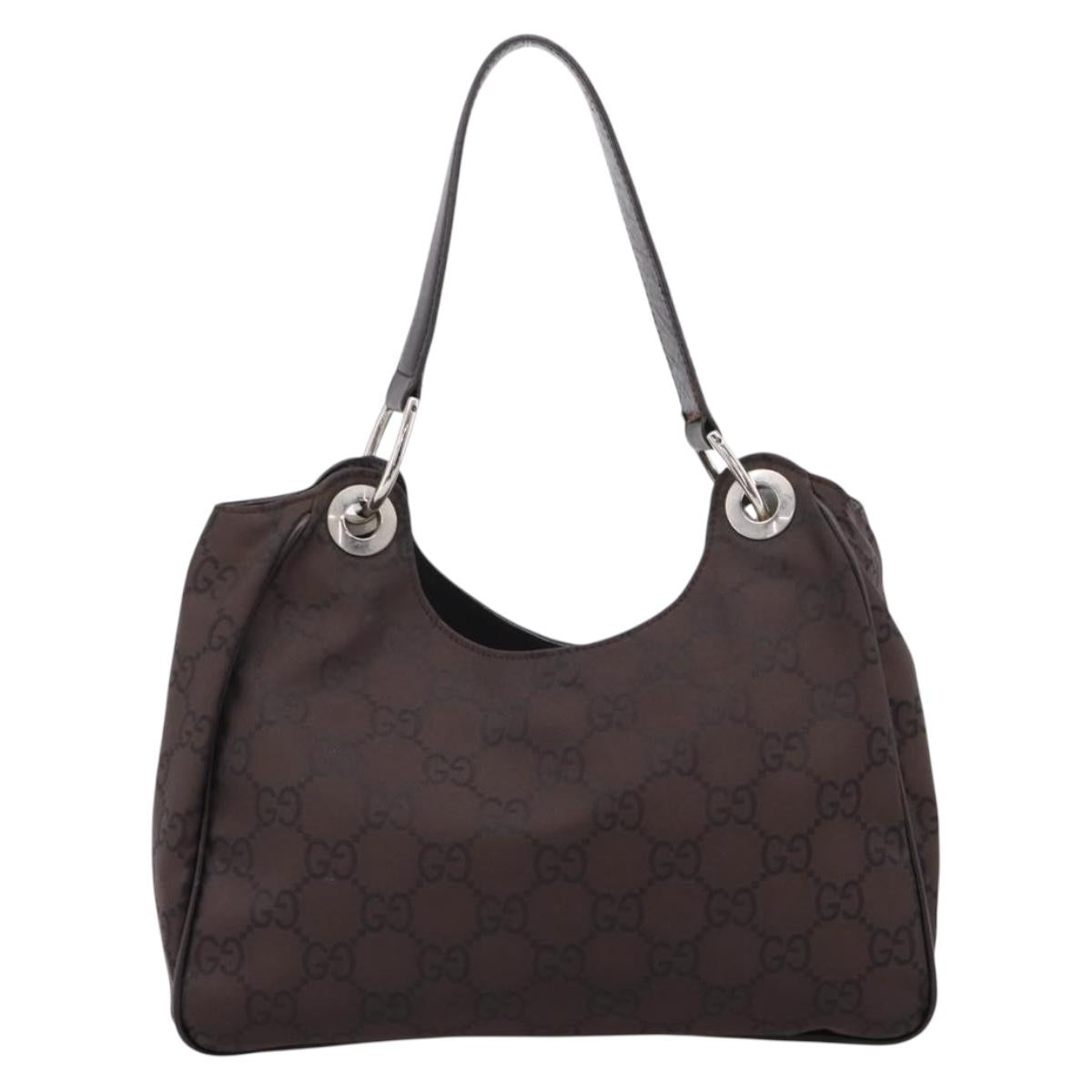 GUCCI GG Canvas Shoulder Bag Nylon Dark Brown Silver 257265 Auth 205028A