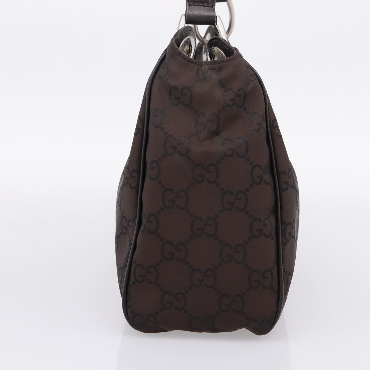 GUCCI GG Canvas Shoulder Bag Nylon Dark Brown Silver 257265 Auth 205028A