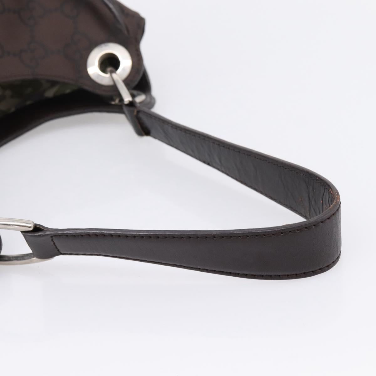 GUCCI GG Canvas Shoulder Bag Nylon Dark Brown Silver 257265 Auth 205028A