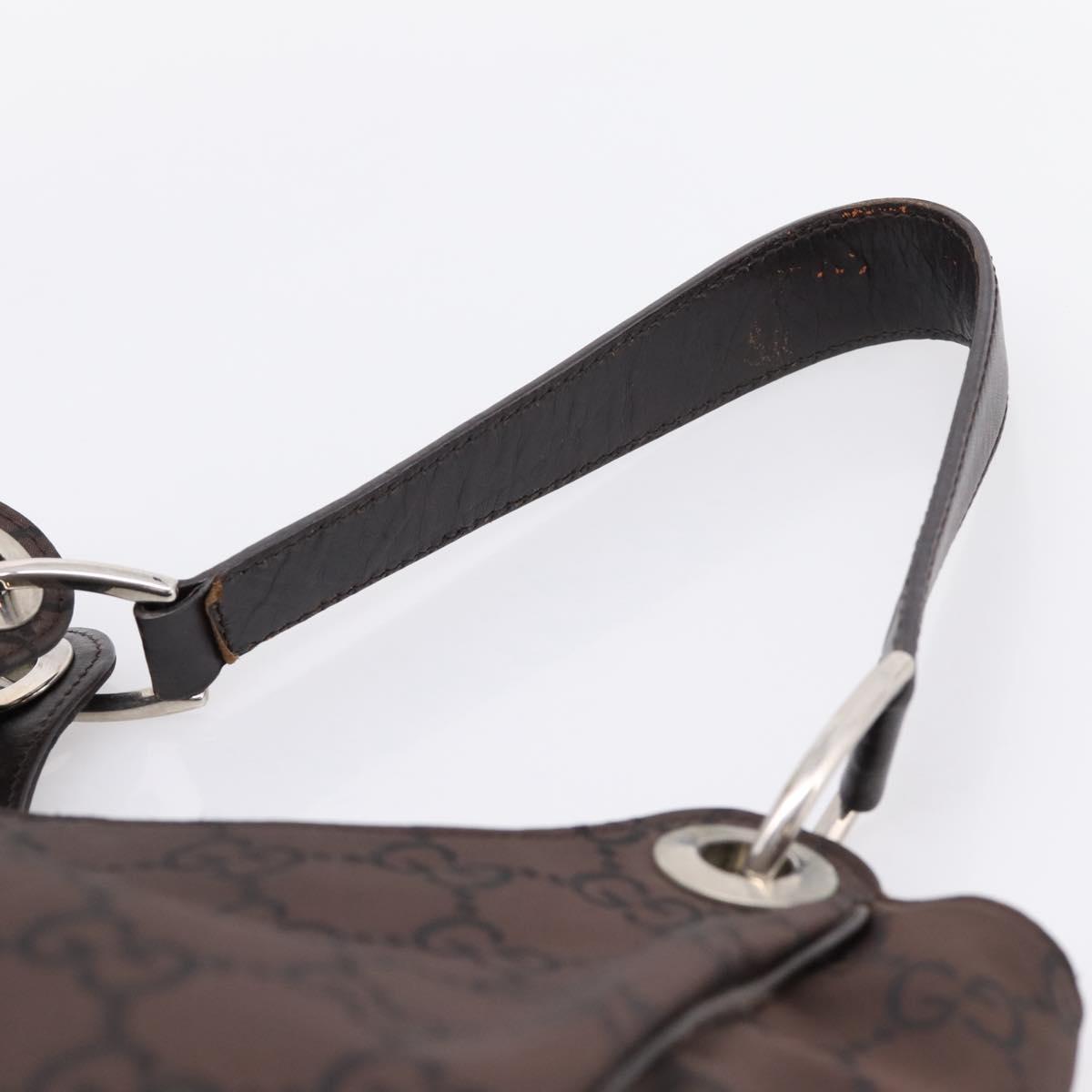 GUCCI GG Canvas Shoulder Bag Nylon Dark Brown Silver 257265 Auth 205028A