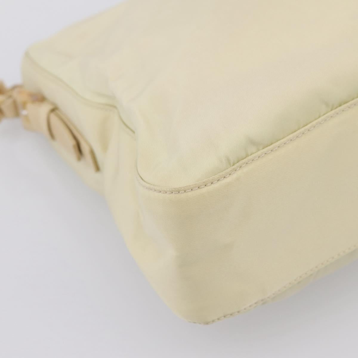 PRADA Chain Shoulder Bag Nylon Ivory Silver Auth 205029A