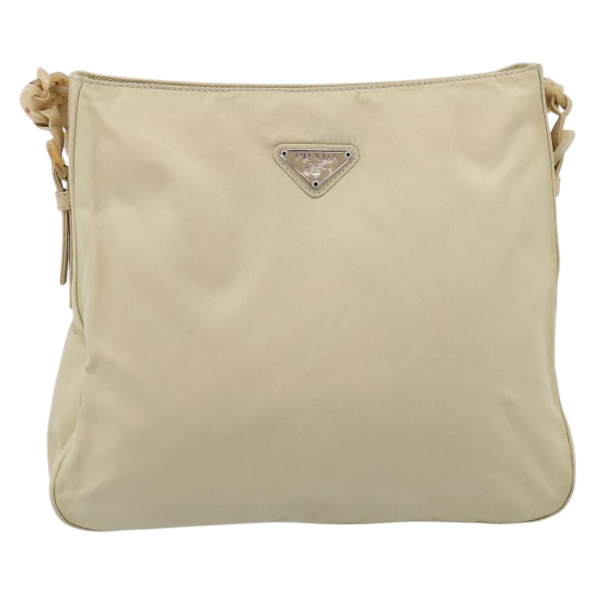 PRADA Chain Shoulder Bag Nylon Ivory Silver Auth 205029A