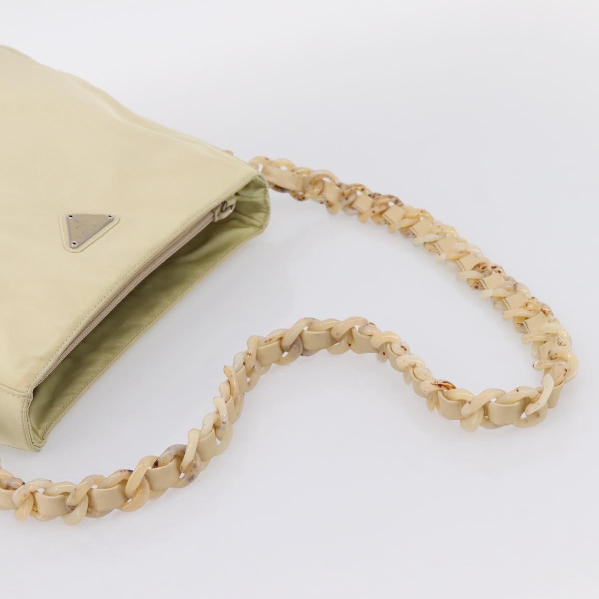 PRADA Chain Shoulder Bag Nylon Ivory Silver Auth 205029A