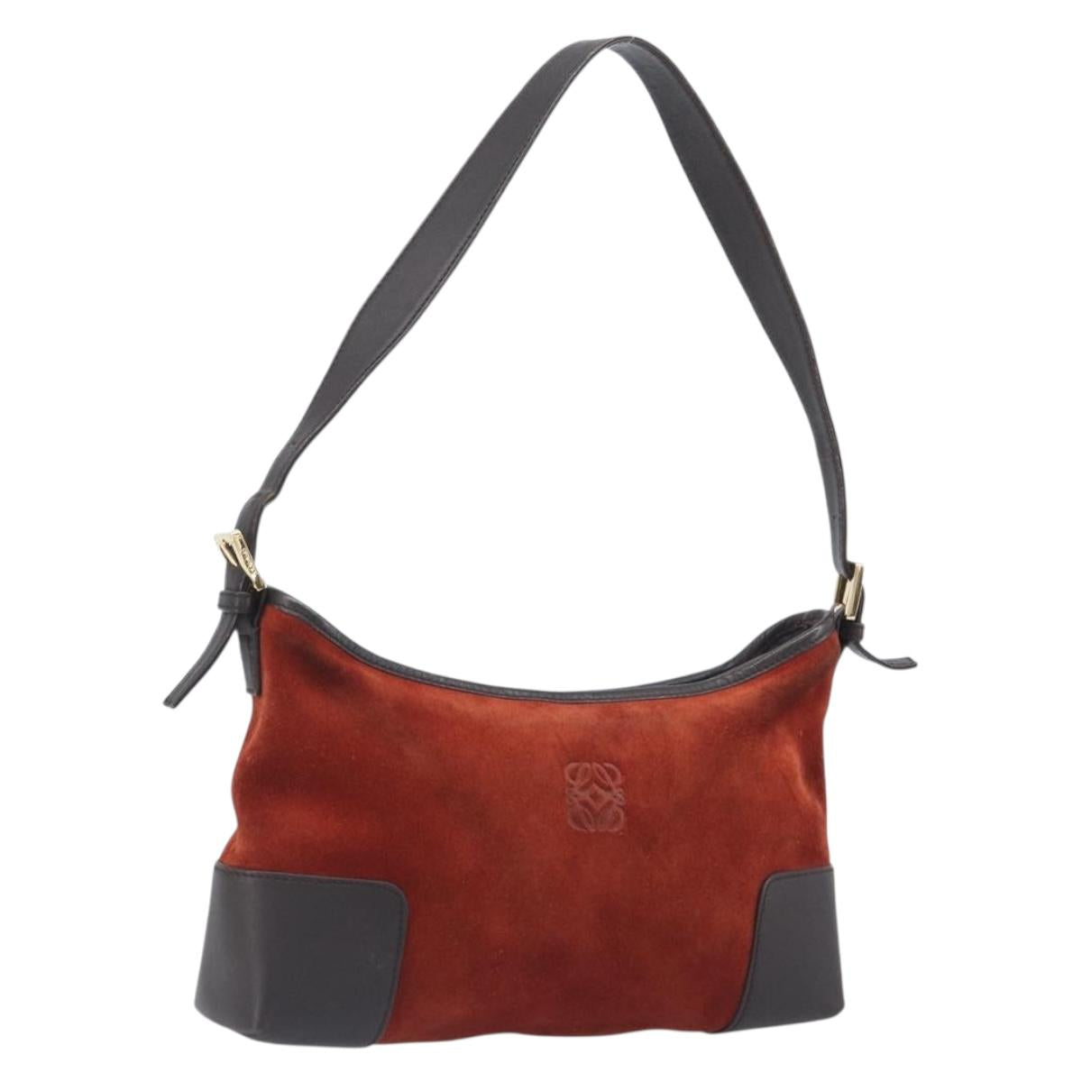LOEWE Shoulder Bag Suede Leather Orange Gold Auth 205030A
