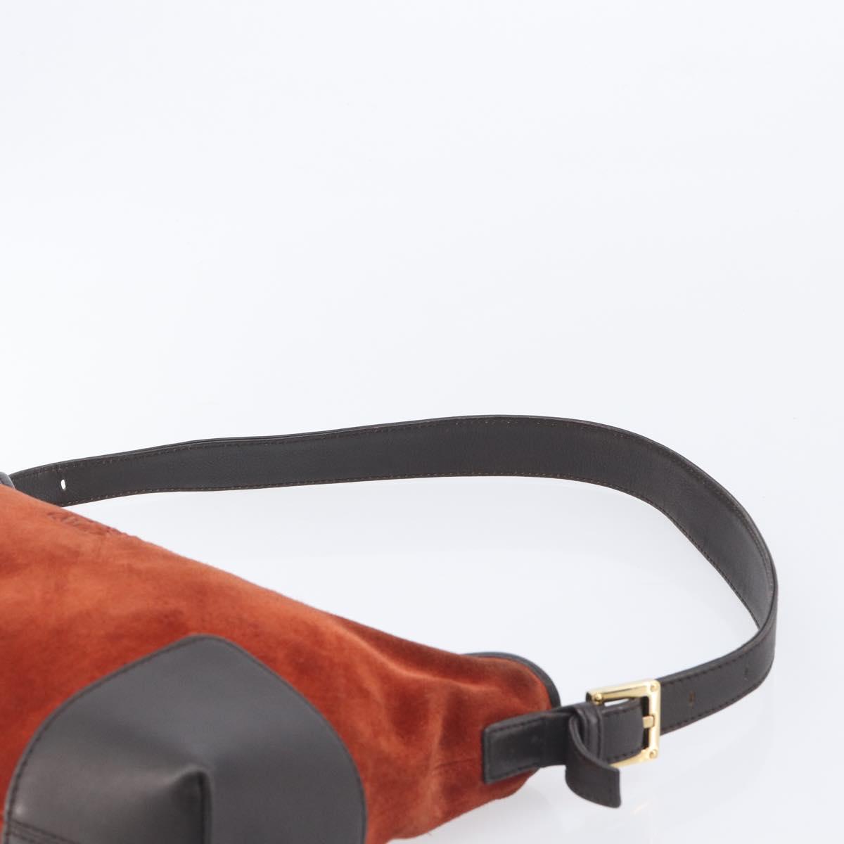 LOEWE Shoulder Bag Suede Leather Orange Gold Auth 205030A
