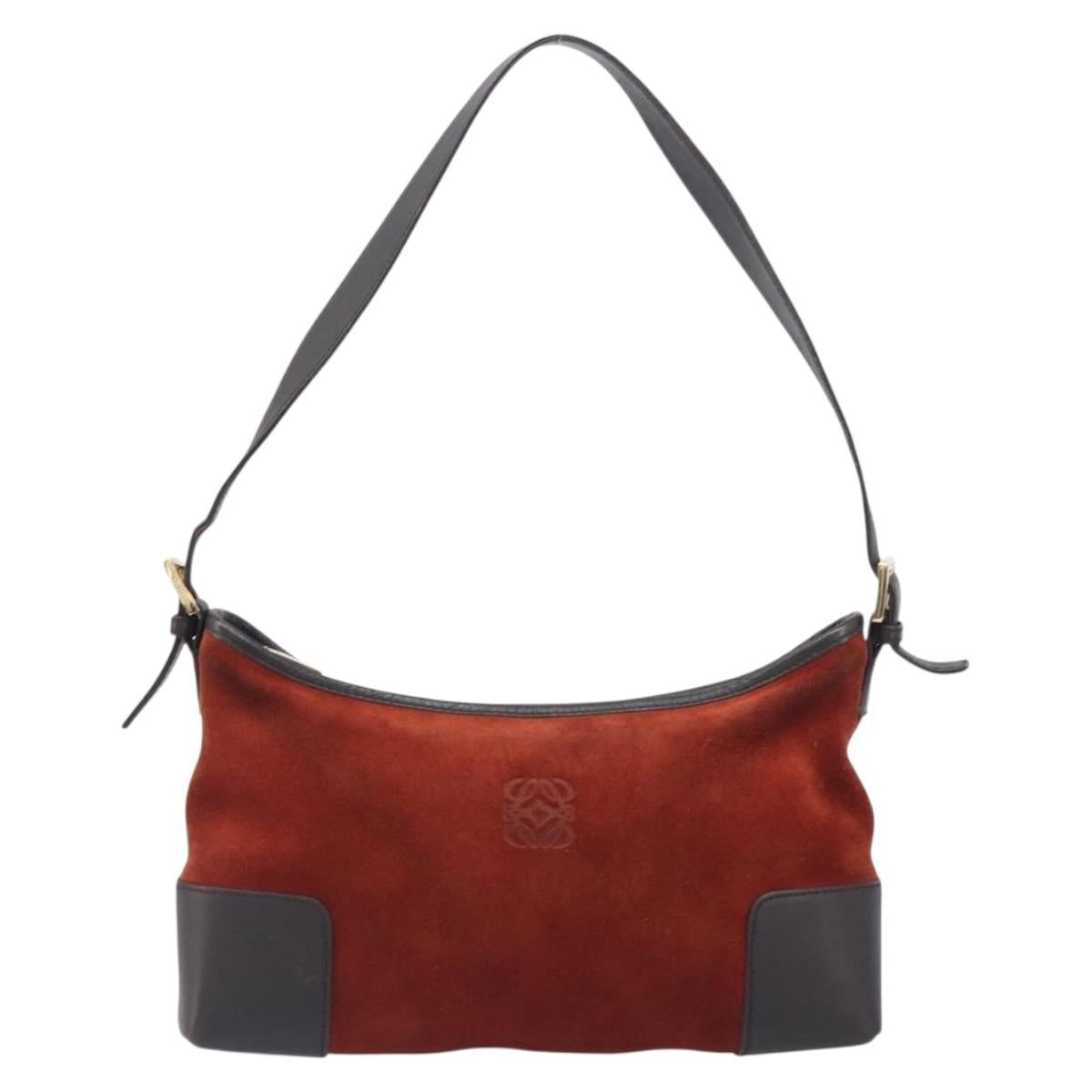 LOEWE Shoulder Bag Suede Leather Orange Gold Auth 205030A