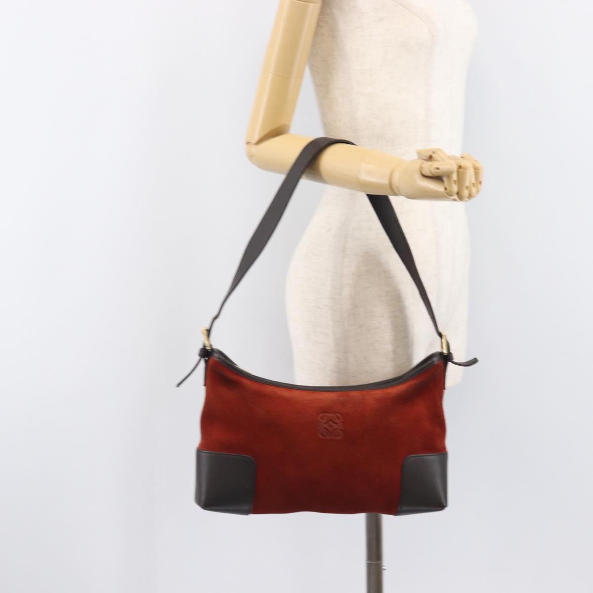 LOEWE Shoulder Bag Suede Leather Orange Gold Auth 205030A