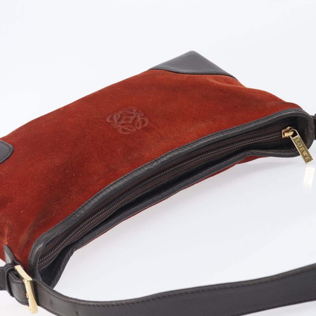 LOEWE Shoulder Bag Suede Leather Orange Gold Auth 205030A