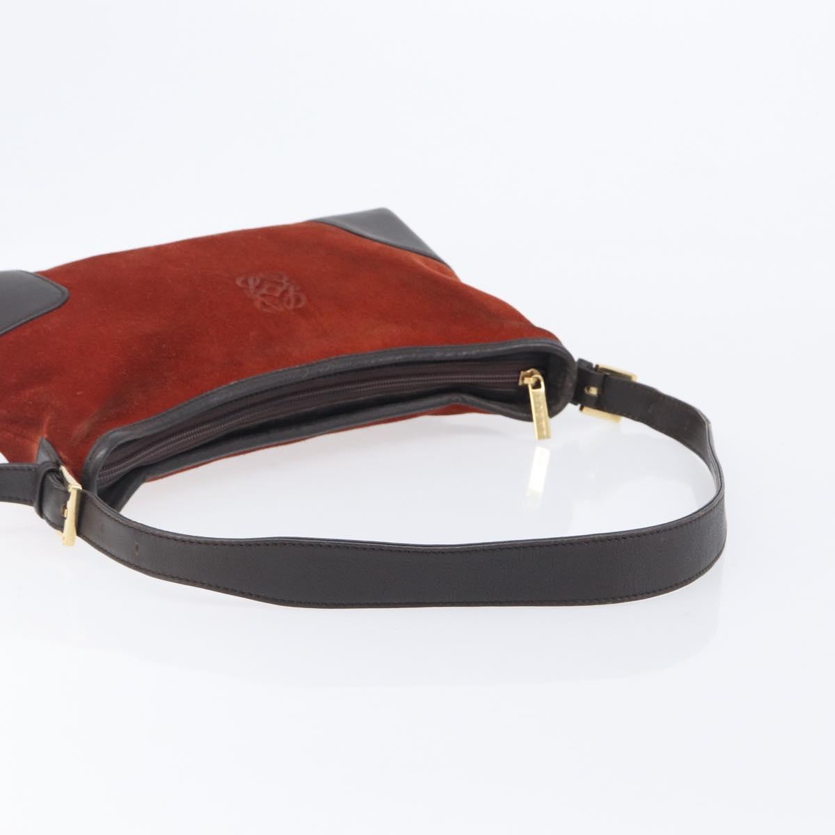 LOEWE Shoulder Bag Suede Leather Orange Gold Auth 205030A