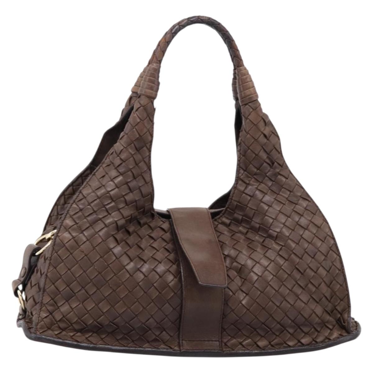 Bottega Veneta INTRECCIATO Hand Bag Leather Brown Gold 113087 Auth 205035V