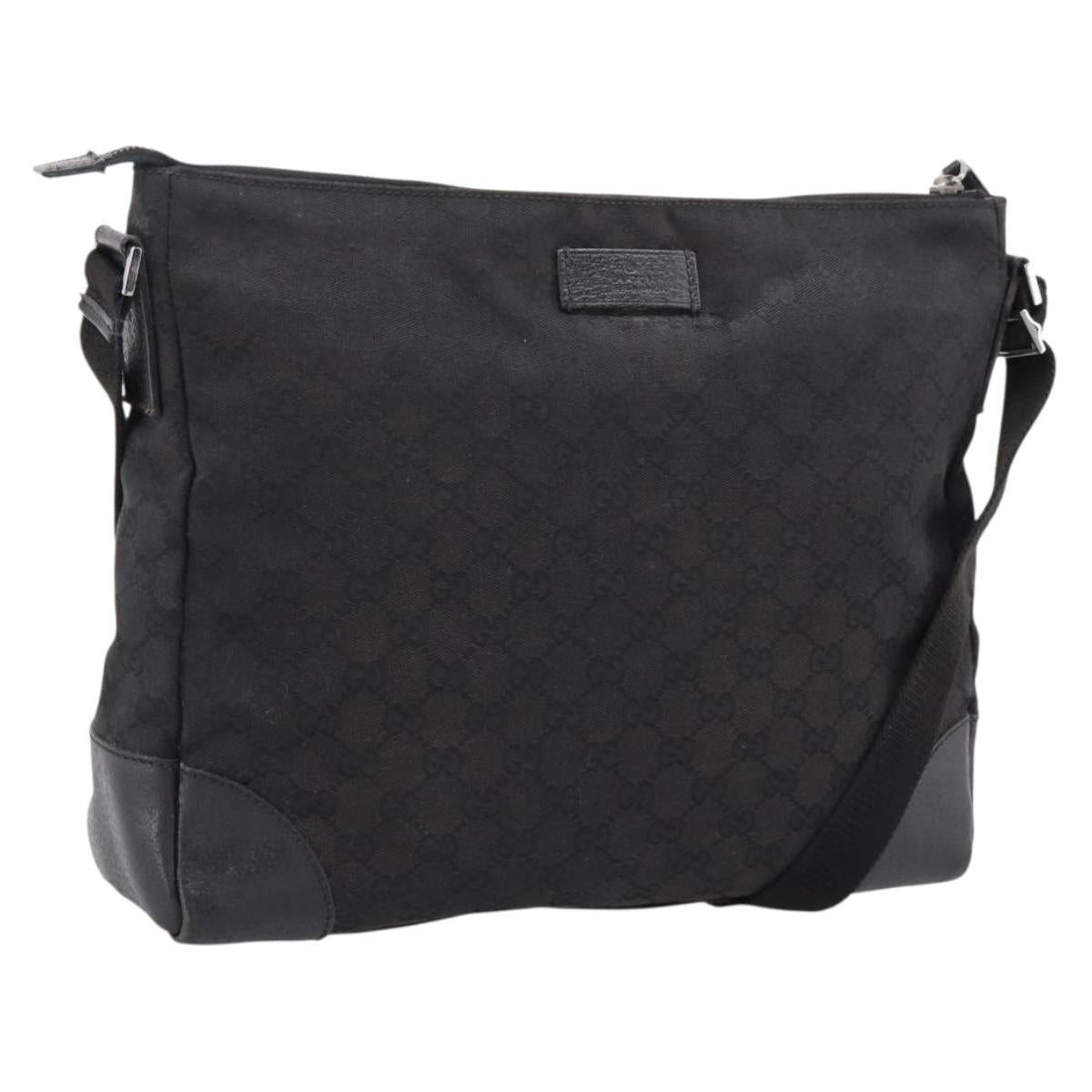 GUCCI GG Canvas Shoulder Bag Black Silver 110054 Auth 205037