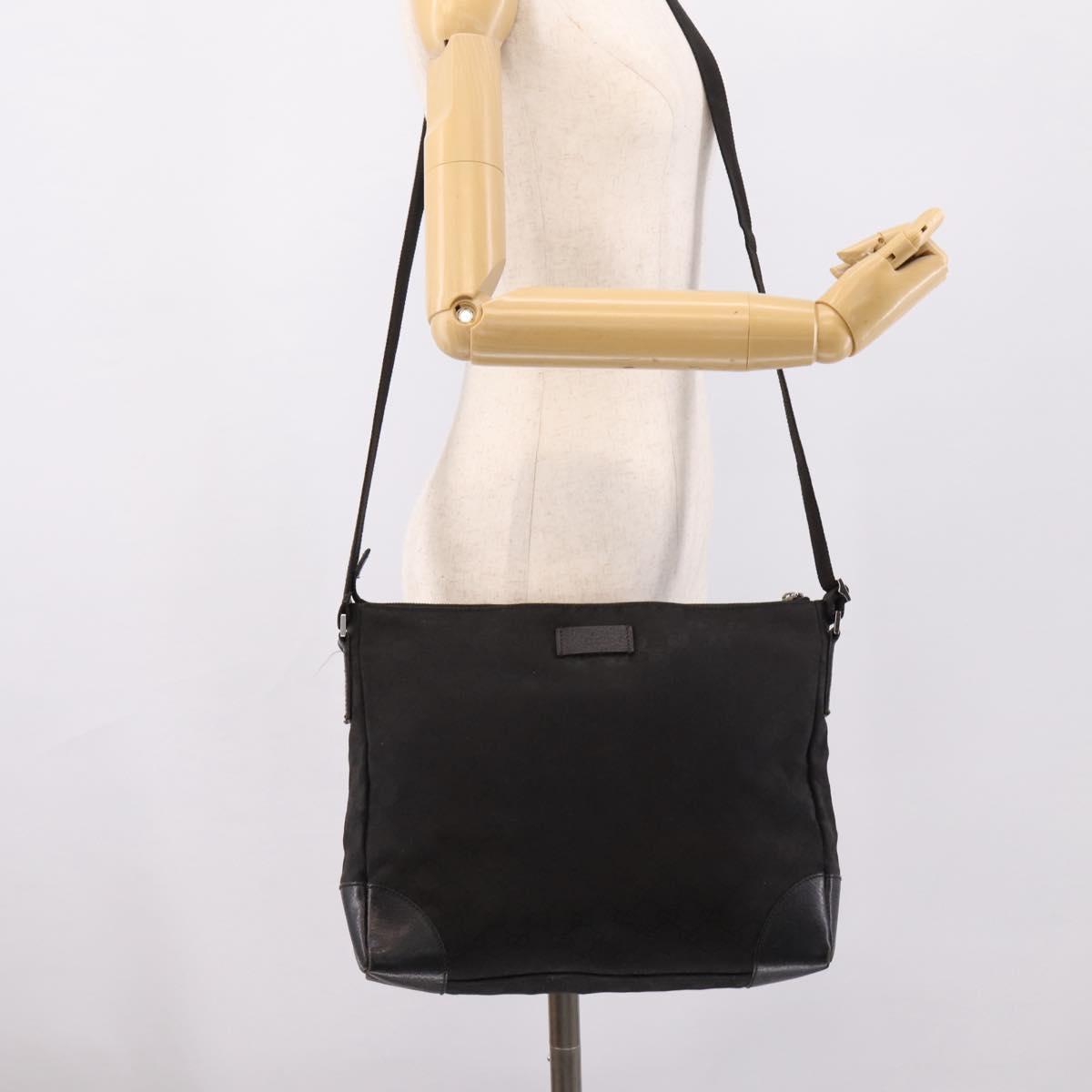 GUCCI GG Canvas Shoulder Bag Black Silver 110054 Auth 205037