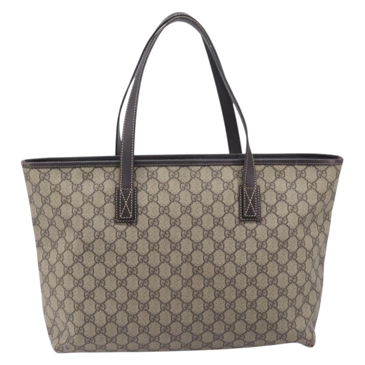 GUCCI GG Supreme Tote Bag PVC Beige Silver 211137 Auth 205038